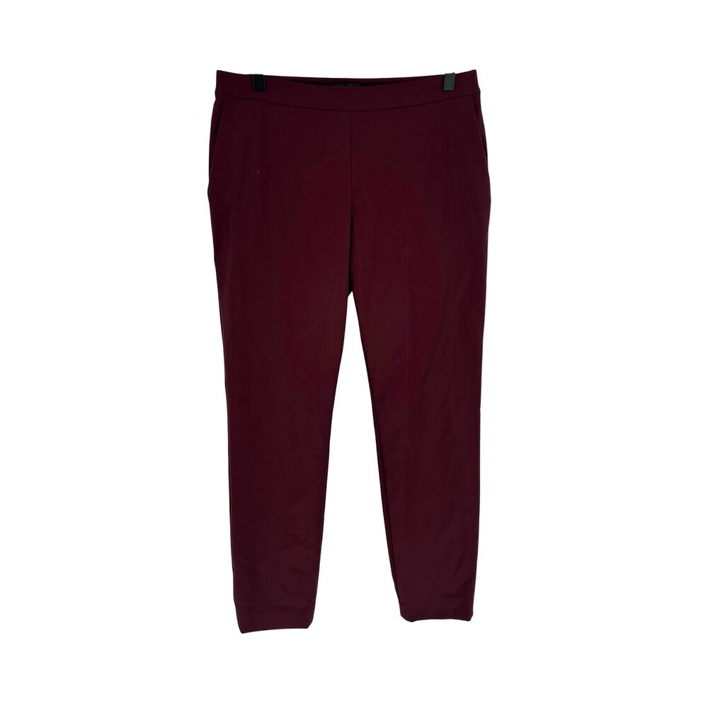 Theory Thaniel Pants Womens 6 Burgundy Red Dress Trousers High Rise Pull On